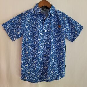 American Hawk Shirt Boy's Blue & White Short Sleeve Button Down Size 10